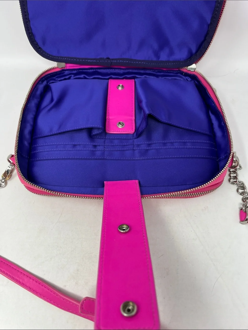 RARE Henri Bendel No. 7 East West Quilted Leather iPad Crossbody Bag - Hot Pink